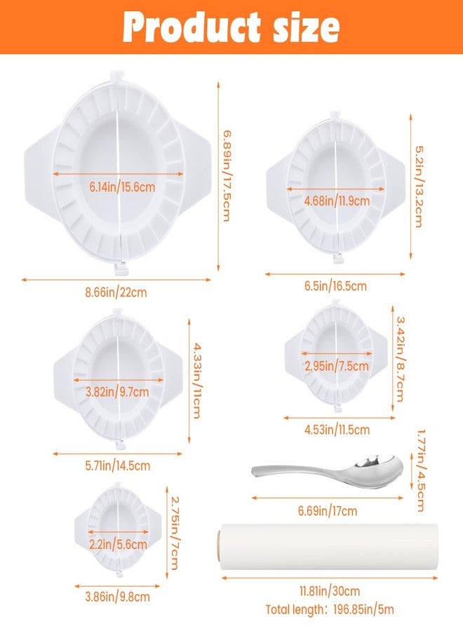 Ranjaner Empanada Maker Press, Dumpling Mold Set with Dough Cutter, Filling Spoon & Storage Box, Suitable for Pierogi, Pastelitos, Calzone(White,Size:6.1/4.7/3.8/3/2.2inch) - Image 4