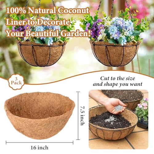 Legigo 3 Pack 12 Inch Hanging Basket Coco Liners Replacement, 100% Natural Round Coconut Coco Fiber Planter Basket Liners for Hanging Basket Flowers/Vegetables - Image 2