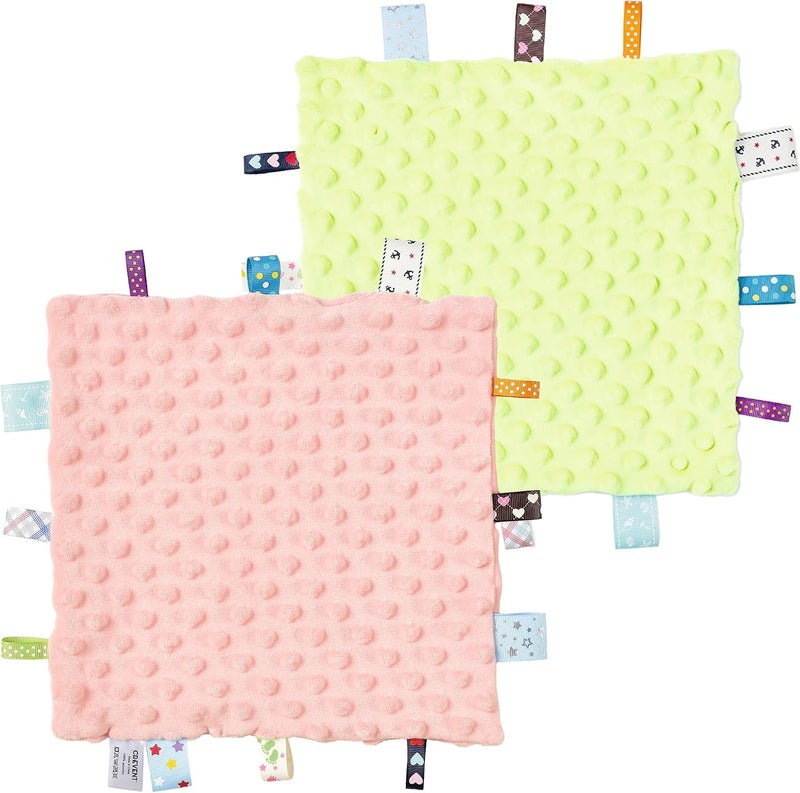 CREVENT Security Blanket for Babies, Soft Baby Lovey Comforter, Sensory Plush Blanket for Baby Girls, Calming Sleep Companion, 10" x 10" 2pcs - Image 1