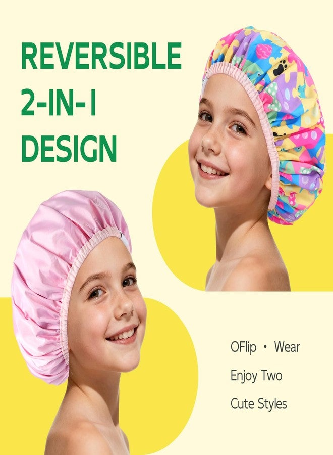 Years calm Kids Shower Cap, Waterproof Reusable Cartoon Bath Cap with Double Layers & Soft Elastic Band, Washable shower cap for kids, Great for Daily Bath(multi-colored, One Size) - Image 4