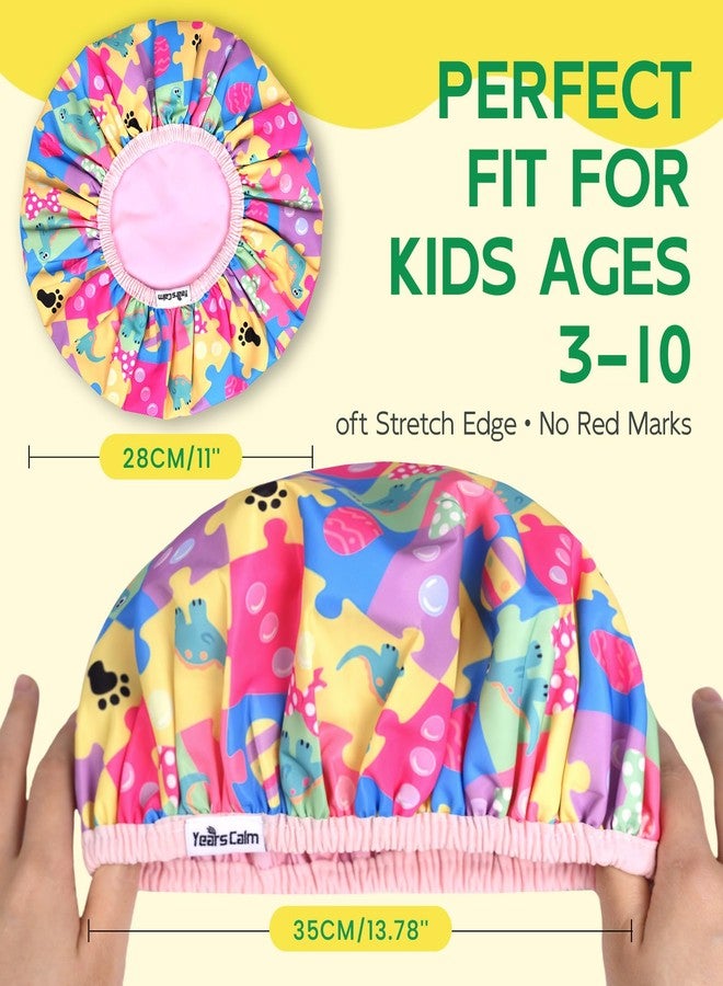 Years calm Kids Shower Cap, Waterproof Reusable Cartoon Bath Cap with Double Layers & Soft Elastic Band, Washable shower cap for kids, Great for Daily Bath(multi-colored, One Size) - Image 2