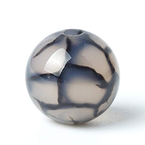 JIAOMI 100Pcs Natural Stone Beads 10mm Black Dragon Vein Agate Round Loose Gemstone Energy Healing Beads Hole Size 1mm DIY Smooth Beads for Bracelet Necklace Earrings Jewelry Making