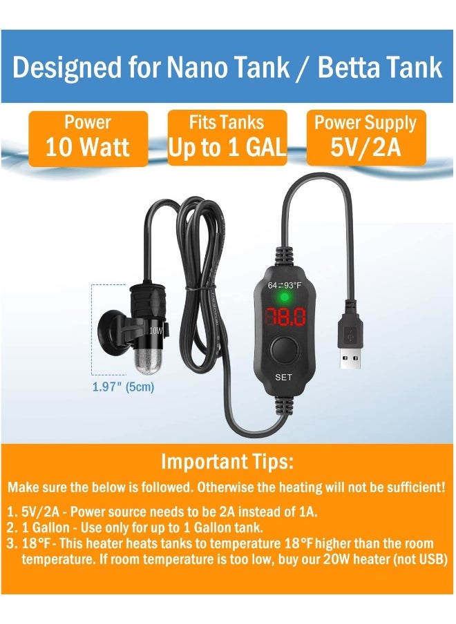 Generic 10W Adjustable Betta Heater for Small Aquariums, USB-Powered Submersible Fish Tank Heater with Digital Thermostat, Ideal for Tanks up to 1 Gallon  - Image 3
