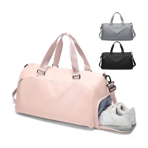 WISEPACK Gym Bag for Women with Shoe Compartment Lightweight Travel Duffle Bags Carry on Bag Overnight Weekender Duffel Bag with Wet Pocket Personal Item Travel Bag Tote Bag Workout Dance Bag Pink - Image 1