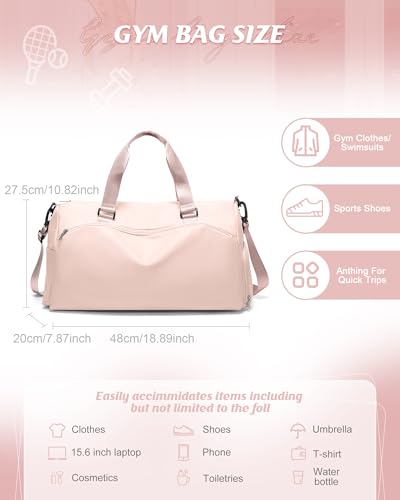 WISEPACK Gym Bag for Women with Shoe Compartment Lightweight Travel Duffle Bags Carry on Bag Overnight Weekender Duffel Bag with Wet Pocket Personal Item Travel Bag Tote Bag Workout Dance Bag Pink - Image 3