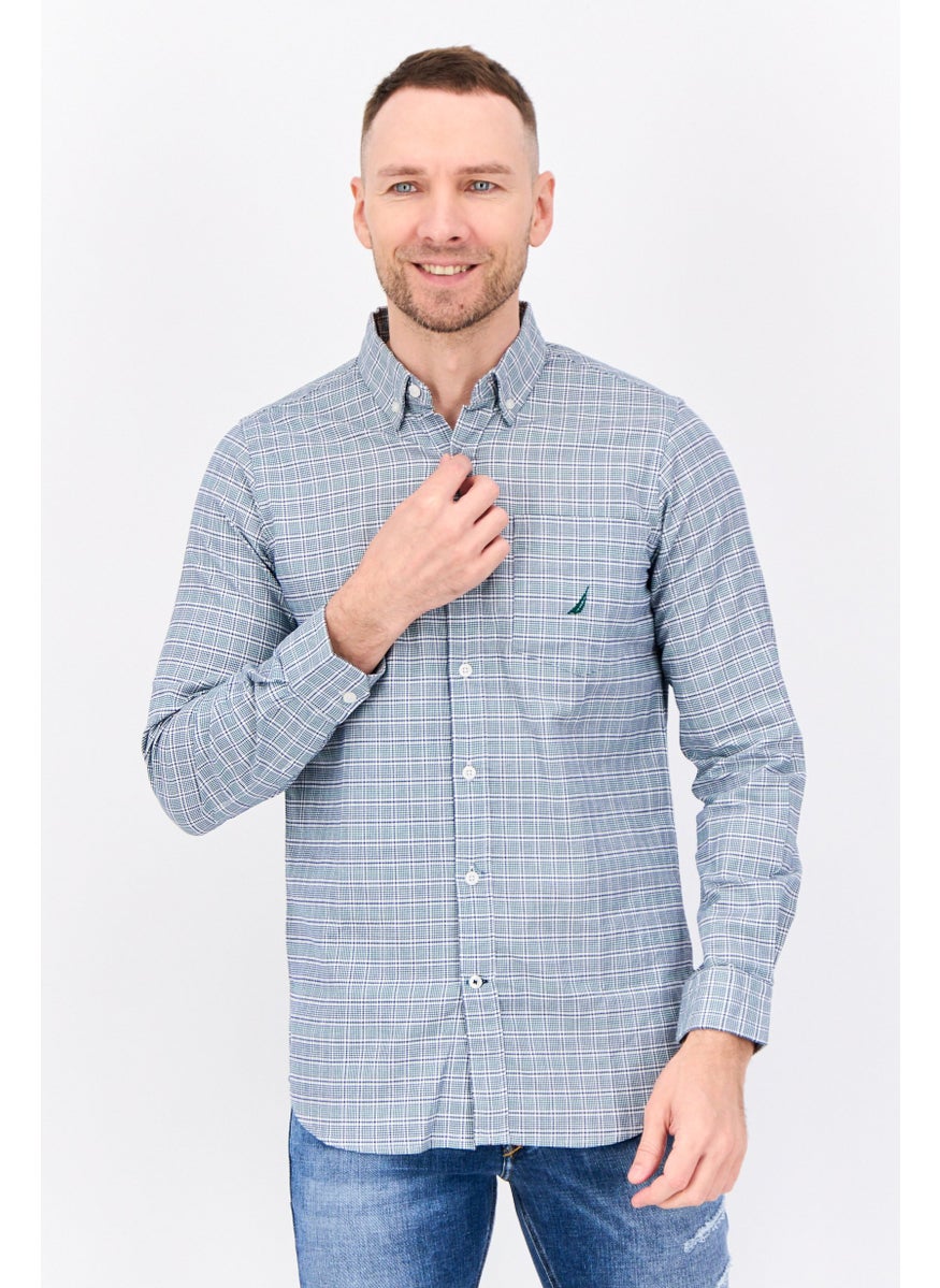 NAUTICA Men Classic Fit Long Sleeves Allover Print Casual Shirt, Multicolor  - Image 1