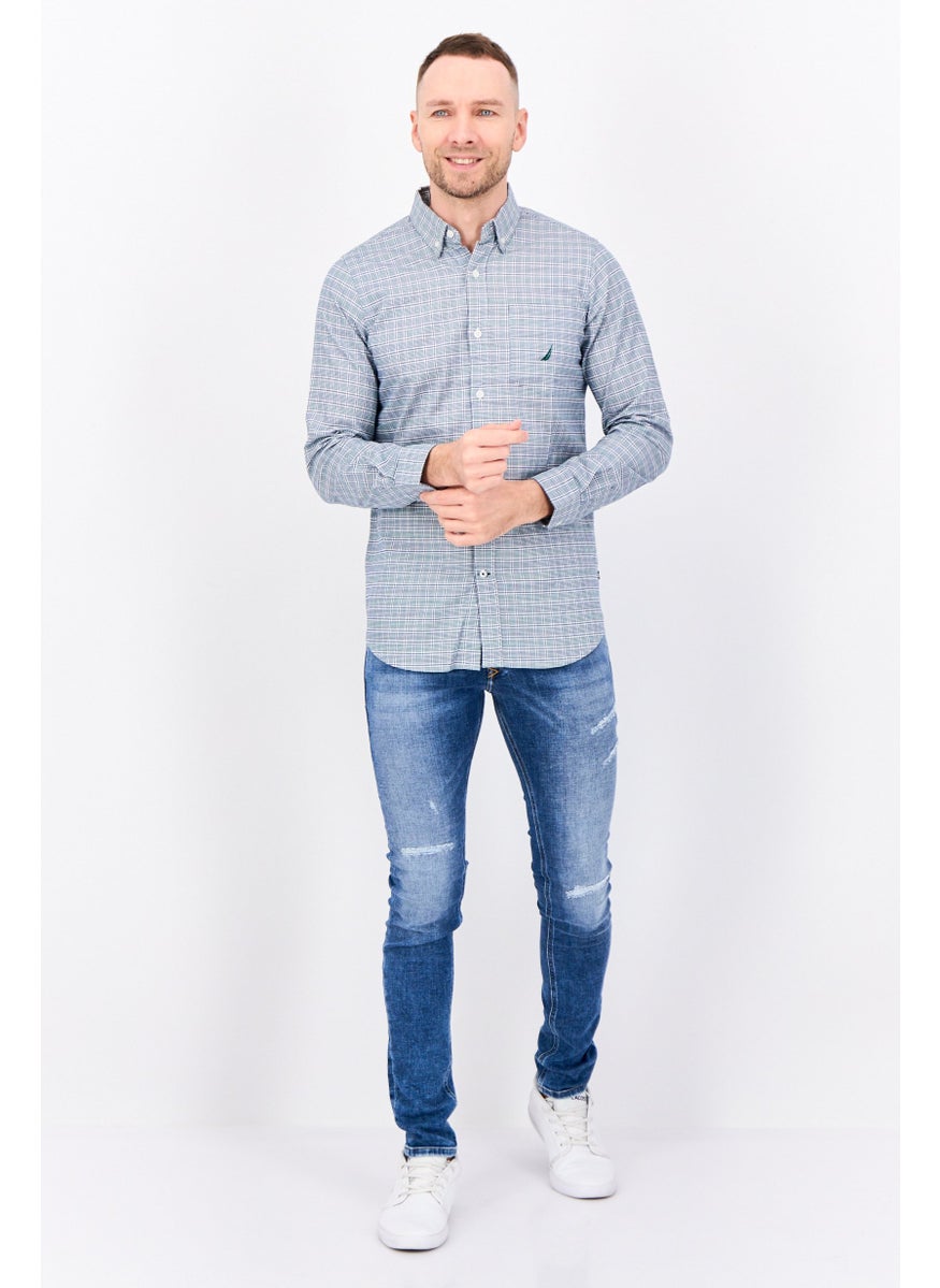 NAUTICA Men Classic Fit Long Sleeves Allover Print Casual Shirt, Multicolor  - Image 3