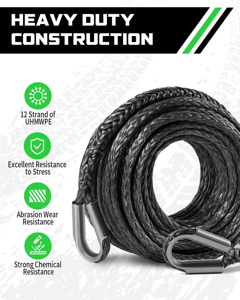 DAYDOOR إطالة حبل الرافعة لباب اليوم ( Winch Rope Extension)، قطر 1/4 بوصة x طول 50 قدم، من النايلون الصناعي، قادرة على تحمل وزن يصل إلى 10,000 رطل، مخصصة للمركبات غير الرسمية مثل الـ ATV وUTV (لون رمادي). - Image 3