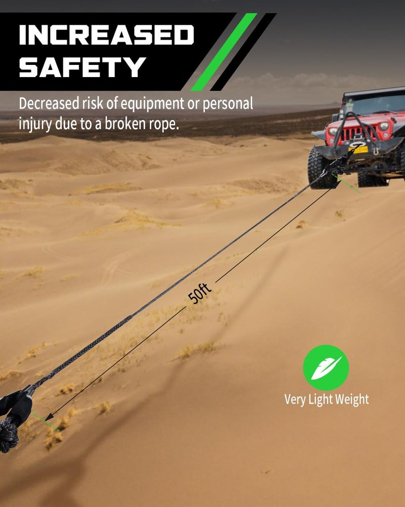 DAYDOOR إطالة حبل الرافعة لباب اليوم ( Winch Rope Extension)، قطر 1/4 بوصة x طول 50 قدم، من النايلون الصناعي، قادرة على تحمل وزن يصل إلى 10,000 رطل، مخصصة للمركبات غير الرسمية مثل الـ ATV وUTV (لون رمادي). - Image 5