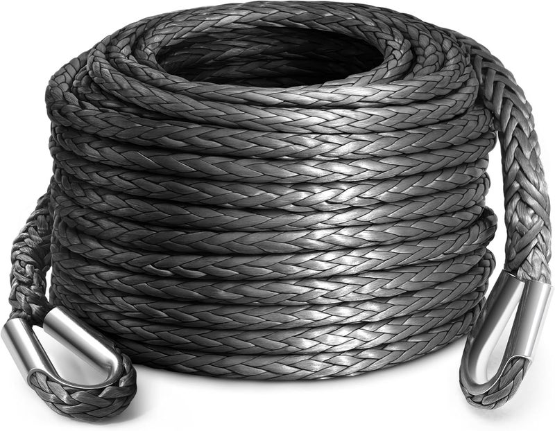 DAYDOOR إطالة حبل الرافعة لباب اليوم ( Winch Rope Extension)، قطر 1/4 بوصة x طول 50 قدم، من النايلون الصناعي، قادرة على تحمل وزن يصل إلى 10,000 رطل، مخصصة للمركبات غير الرسمية مثل الـ ATV وUTV (لون رمادي). - Image 1