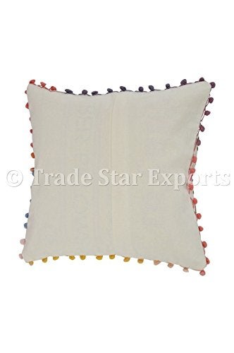 Trade Star 100% Cotton Spring Pillow Cover Beautiful Embroidered Pom Pom Cushion Cover Fall Decor Cushion Case Decorative Handmade 16x16 Inches Modern Sofa Throw Pillow Cover (Pattern 1) - Image 5
