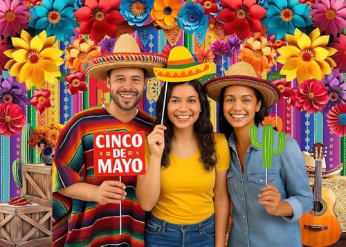 Dudaacvt 7x5ft Mexican Party Decorations Mexican Theme Backdrop Fiesta Photo Backdrop Cinco De Mayo Carnival Colorful Flags Striped Floral Banner Table Decor Background - Image 3