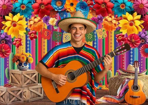 Dudaacvt 7x5ft Mexican Party Decorations Mexican Theme Backdrop Fiesta Photo Backdrop Cinco De Mayo Carnival Colorful Flags Striped Floral Banner Table Decor Background - Image 2