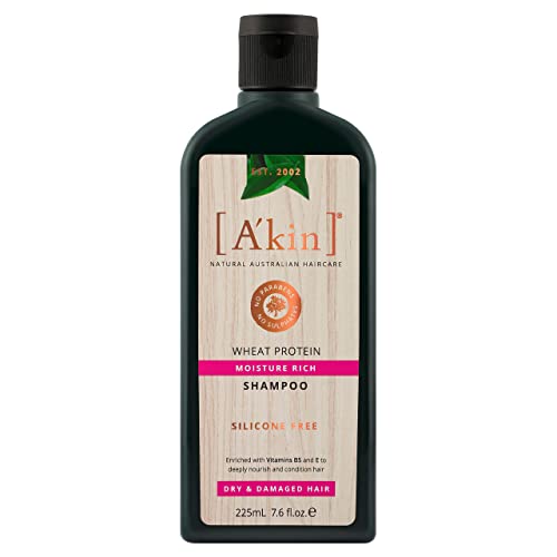 A'kin Moisture Rich Wheat Protein Shampoo, Free From Parabens, Sulfates and Silicones, 225 ml - Image 1