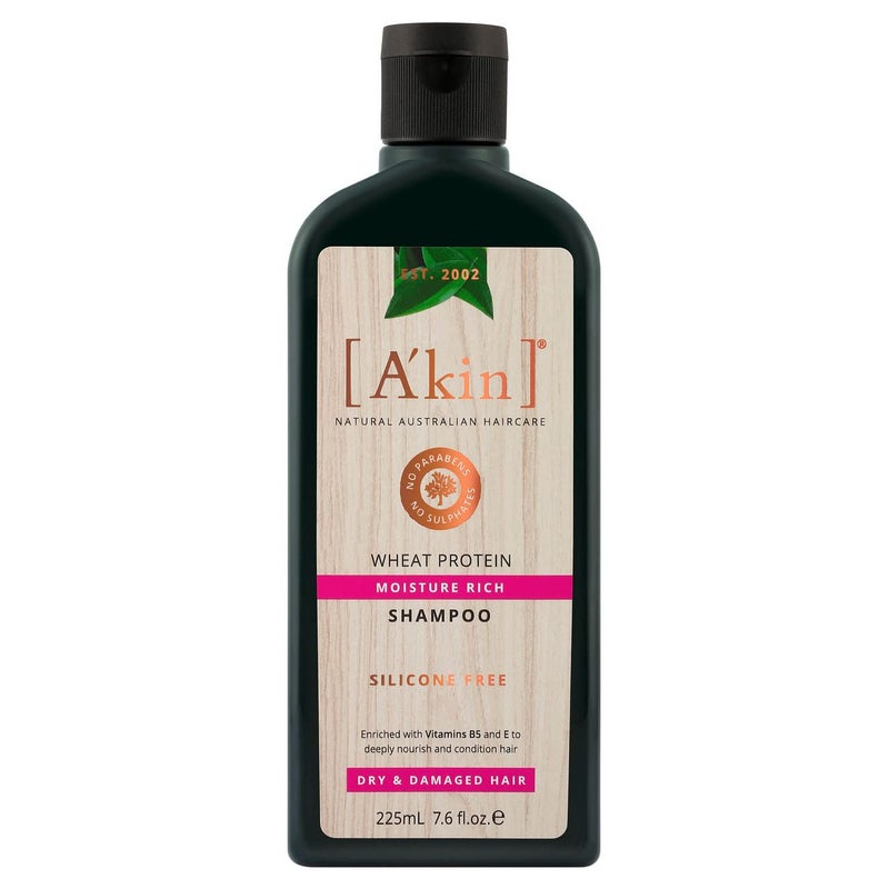 A'kin Moisture Rich Wheat Protein Shampoo, Free From Parabens, Sulfates and Silicones, 225 ml - Image 3