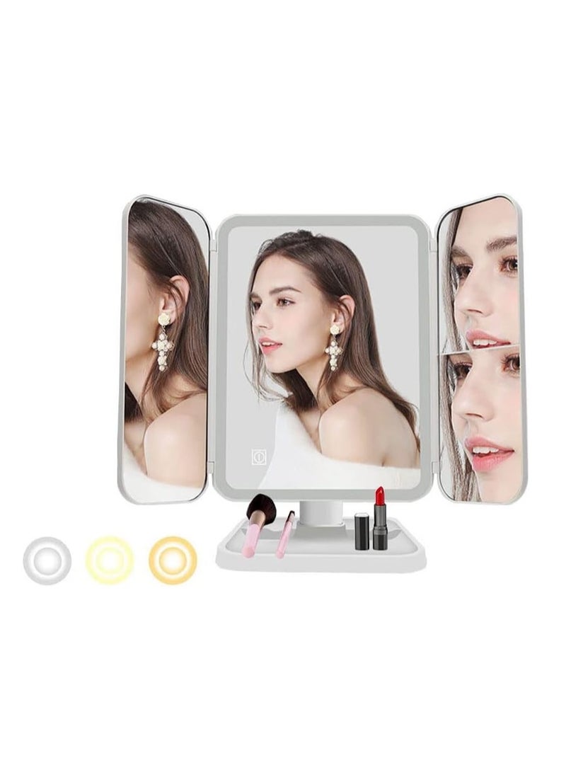 TIGER LED Makeup Mirror with 3 Color Lighting Modes – 52 LED Trifold Mirror, 1x/2x/3x Magnification, Touch Control Design, Portable High Definition Lighted Mirror for Flawless Makeup & Grooming  - Image 1