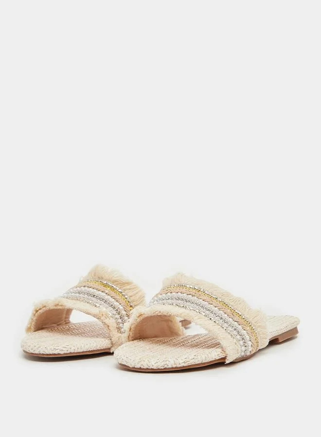 Styli Embellished Fringe Flat Sandals
