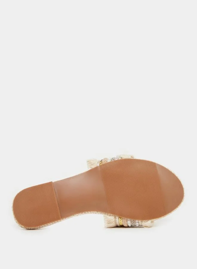 Styli Embellished Fringe Flat Sandals