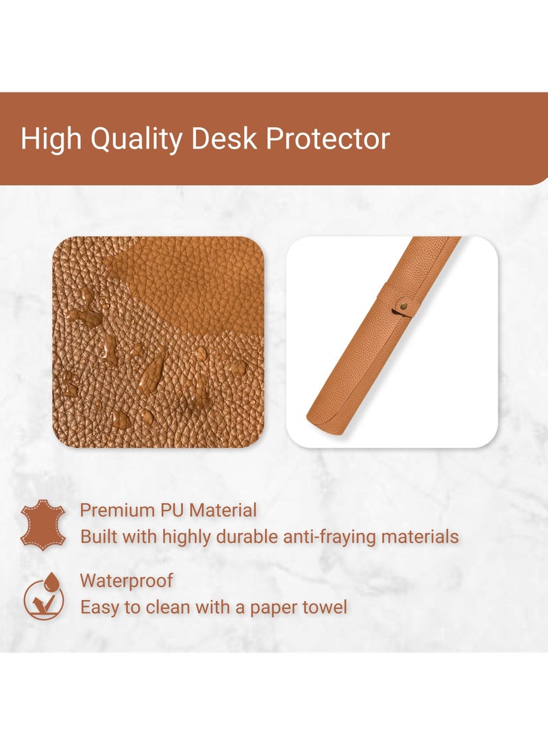 LeArt - Leather Desk Pad 60x40 cm | Dual-Sided Waterproof Desk Mat & Mouse Pad | Large Mouse Mat | Desk Accessories | Elegant Desk Protector for Home, Office, Laptop, Keyboard, and Gaming Setup (Brown) - Image 1