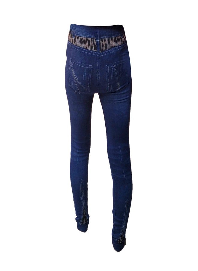 V3E Girl's Strip Print Denim Side Tape Stretchable Jeans (Blue) - Image 3
