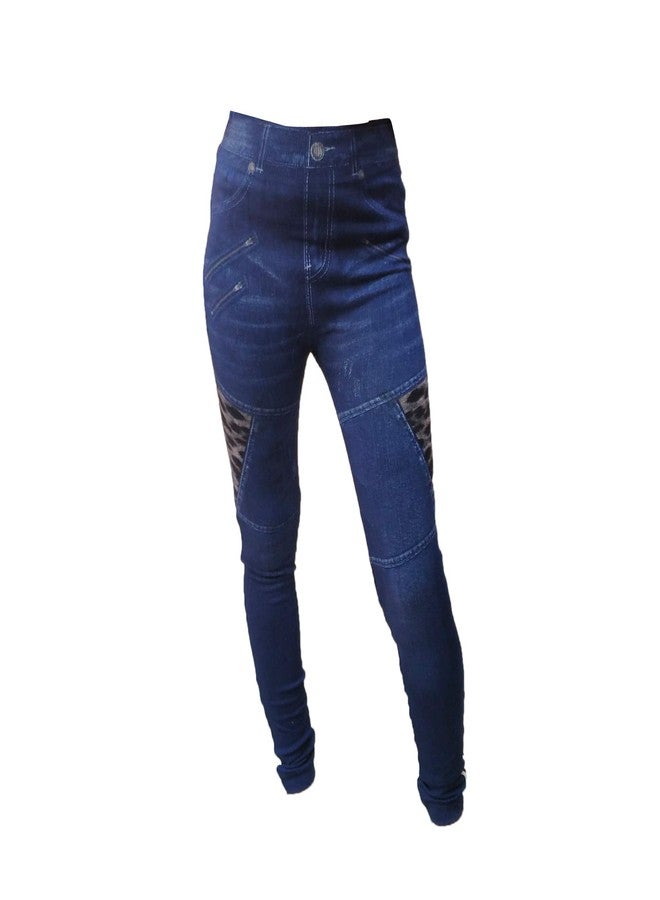 V3E Girl's Strip Print Denim Side Tape Stretchable Jeans (Blue) - Image 1
