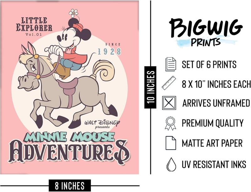 BigWig Prints ديكور جدار ميني ماوس من - ملصق ميني ماوس، ديكور غرفة، جدار حضانة للفتيات - مجموعة غير مؤطرة من 6 قطع (8x10 بوصة) - Image 2