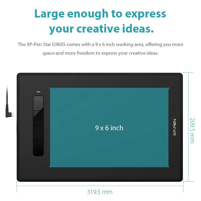 XPPen XP PEN Star G960S Graphics Tablet 22.86 cm x 15.24 cm (9 x 6 Inch) Pen Tablet with 8192 Levels Pressure Sensitivity Battery-Free Stylus, 4 Customizable Shortcut Keys & Android Support, Black - Image 3