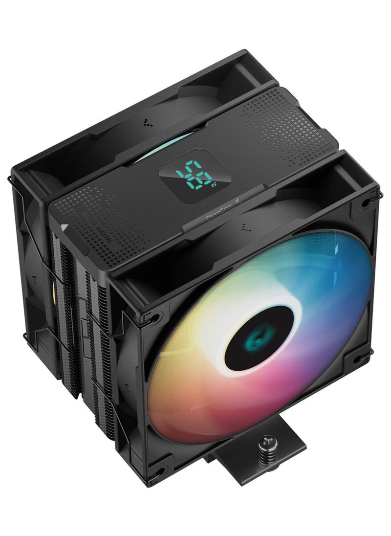 DEEPCOOL - AG400 DIGITAL PLUS CPU Cooler with Addressable RGB, 4 Heatpipes (Ø6mm), 500-2100 RPM Fan Speed, 75.89 CFM Airflow, ≤31.6 dB(A) Noise, Hydro Bearing, 120mm PWM Fan, 12VDC, 5V RGB LED, 9-pin USB 2.0 Connector, for Intel LGA1700/1200/115x & AMD AM5/AM4 | R-AG400-BKADMP-G-1 - Image 1