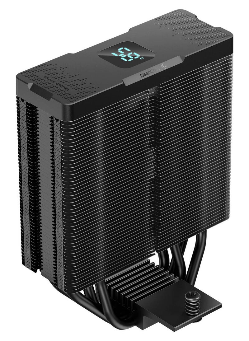 DEEPCOOL - AG400 DIGITAL PLUS CPU Cooler with Addressable RGB, 4 Heatpipes (Ø6mm), 500-2100 RPM Fan Speed, 75.89 CFM Airflow, ≤31.6 dB(A) Noise, Hydro Bearing, 120mm PWM Fan, 12VDC, 5V RGB LED, 9-pin USB 2.0 Connector, for Intel LGA1700/1200/115x & AMD AM5/AM4 | R-AG400-BKADMP-G-1 - Image 1
