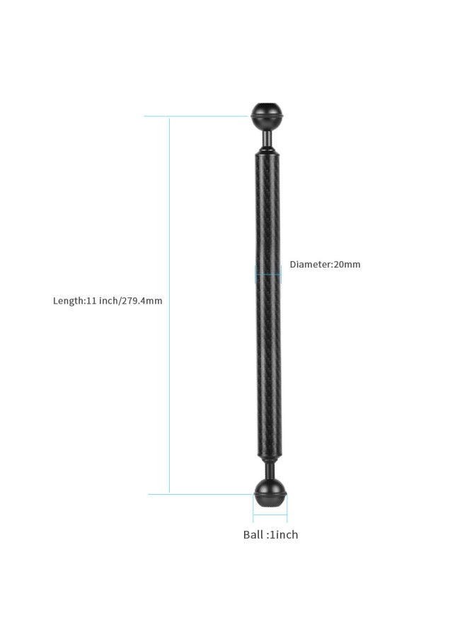 One-inch Double Ball Head Diameter D20mm Carbon Fiber Metal Lamp Arm Diving Photography Extension Fill Light Ball Head Arm-Color:11 Inches-Black  - Image 1