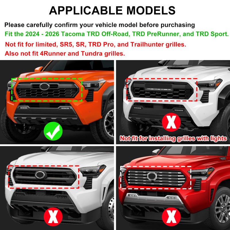 RAVOTOM Upgrade Grille Decor Badge Emblem Compatible with 2024 2025 2026 Toyota Tacoma Accessories TRD Off-Road/PreRunner/Sport Tri-Color Front Grille Insert Trims (Yellow/Orange/Red) - Image 2