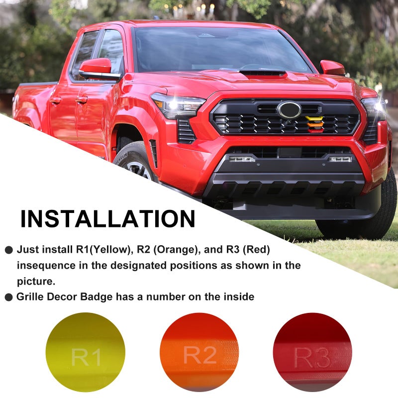 RAVOTOM Upgrade Grille Decor Badge Emblem Compatible with 2024 2025 2026 Toyota Tacoma Accessories TRD Off-Road/PreRunner/Sport Tri-Color Front Grille Insert Trims (Yellow/Orange/Red) - Image 5