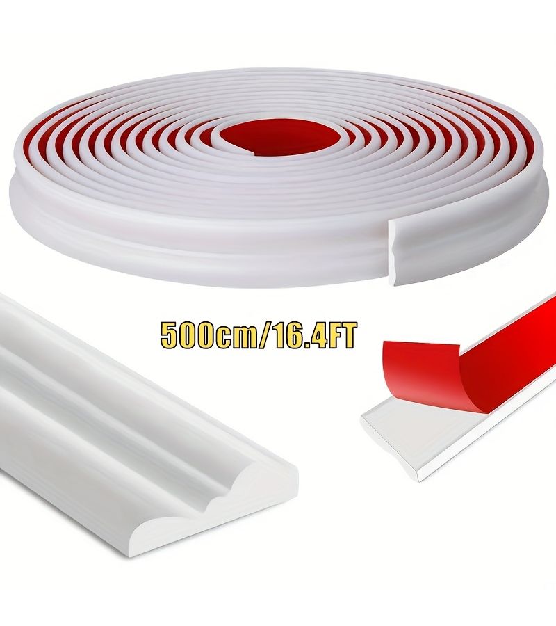 Self Adhesive PVC Molding Strip Peel And Stick Reusable Ceiling Baseboard Gloss Contemporary Trim For Walls Tile Edges Doors Cabinets Easy Installation Durable PVC Material White 500cm 16.4ft - Image 2
