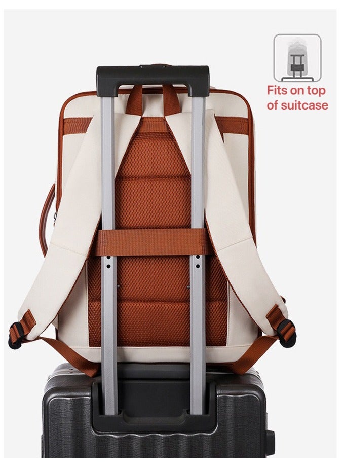 أييب حقيبة ظهر متعددة الأغراض بمقبض قابل للتمدد (EHAB) معتمدة من شركات الطيران، حقيبة كمبيوتر محمول للأعمال، مقبض جلدي مزخرف مع منفذ شحن USB، مساحة تخزين منفصلة جافة ورطبة مدمجة للرجال والنساء (أبيض ملكي) - Image 5