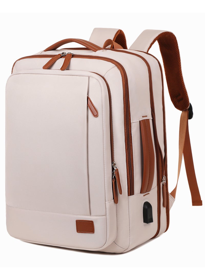 أييب حقيبة ظهر متعددة الأغراض بمقبض قابل للتمدد (EHAB) معتمدة من شركات الطيران، حقيبة كمبيوتر محمول للأعمال، مقبض جلدي مزخرف مع منفذ شحن USB، مساحة تخزين منفصلة جافة ورطبة مدمجة للرجال والنساء (أبيض ملكي) - Image 4