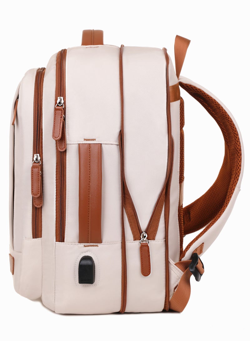 أييب حقيبة ظهر متعددة الأغراض بمقبض قابل للتمدد (EHAB) معتمدة من شركات الطيران، حقيبة كمبيوتر محمول للأعمال، مقبض جلدي مزخرف مع منفذ شحن USB، مساحة تخزين منفصلة جافة ورطبة مدمجة للرجال والنساء (أبيض ملكي) - Image 3