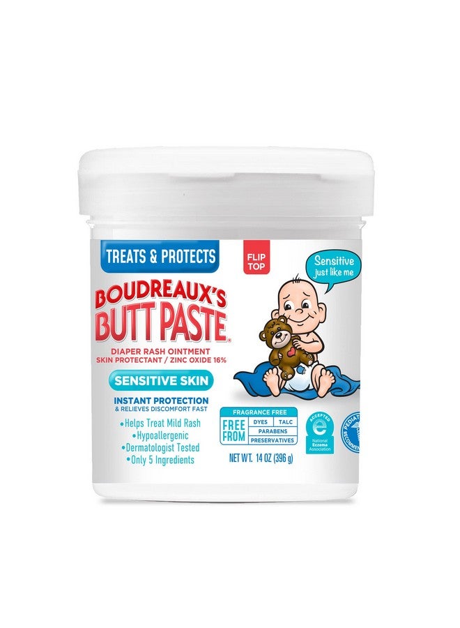 Boudreaux's Butt Paste For Sensitive Skin Diaper Rash Cream, Ointment For Baby, 14 Oz Flip Top Jar  - Image 1