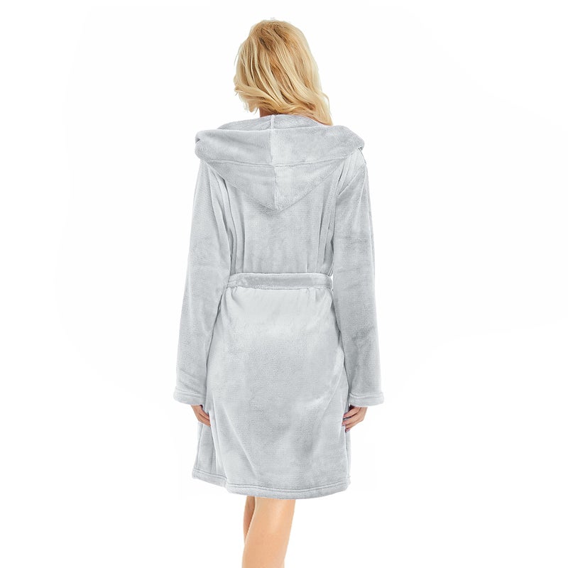 U2SKIIN Women Hooded Fleece Robe, Short Plush Robes for Womens With Hood Soft Warm Spa Bathrobe(Light Grey, S/M) - Image 2
