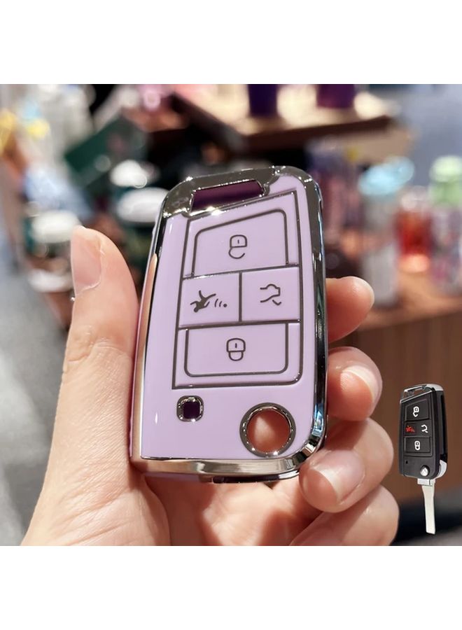 Purple TPU Key Fob Cover Full Protection 4 Buttons Transparent Emblem Design - Image 5