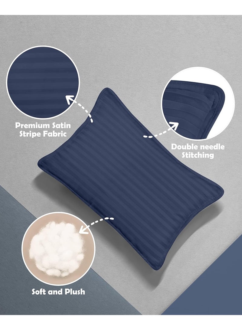 إي وورلد وسائد نوم للأطفال الصغار، بغطاء ناعم من مزيج القطن وحشوة من البوليستر، مثالية للاستخدام في المنزل وغرف الفنادق، عبوة من 2 متوفرة بلون الأزرق الداكن أنيق - Image 4