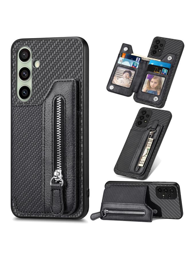S-TOP Case For Samsung Galaxy A56 5G Carbon Fiber Horizontal Flip Zipper Wallet Phone Case - Image 1
