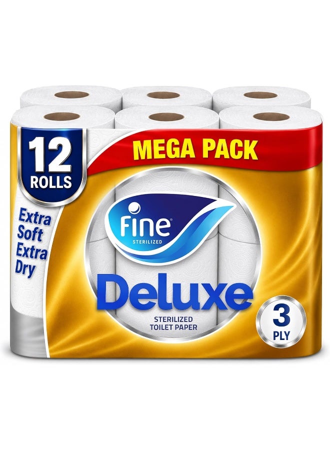 Fine Deluxe Toilet Paper, 12 Rolls White - Image 1