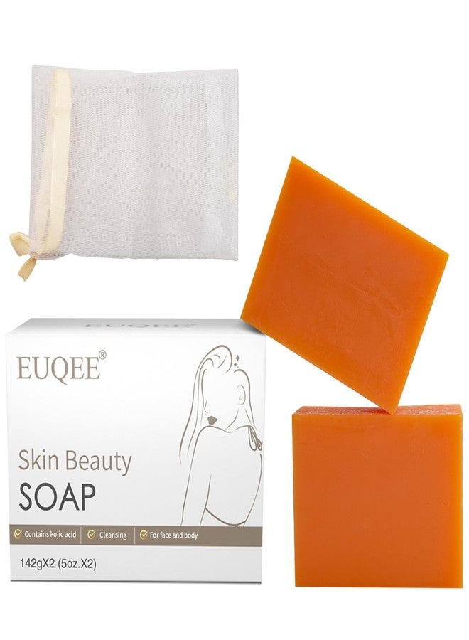 EUQEE Tranexamic Acid Kojic Soap, 5 oz Soap Bars with Glycerin for Skin Beauty Reduce Dark Spot, Double Acid for Soothing, Suitable for any Skin Type with a Foaming Net - 142g x 2 Bars - Image 1