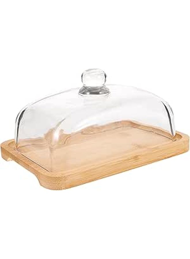 Natural Wood Butter Dish with Glass Dome Cover for Kitchen Dining Dessert - Image 1