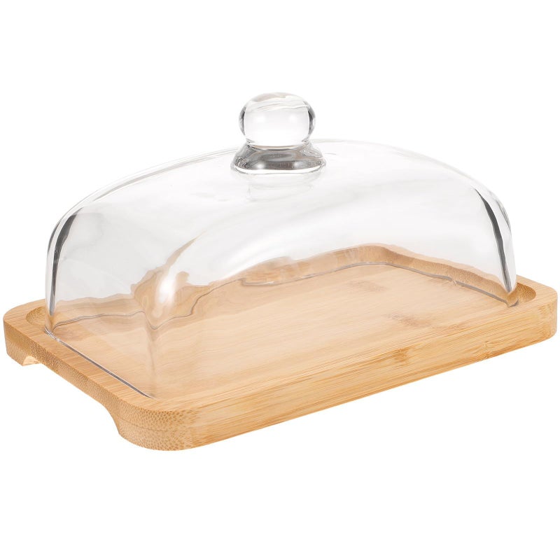 Natural Wood Butter Dish with Glass Dome Cover for Kitchen Dining Dessert - Image 2