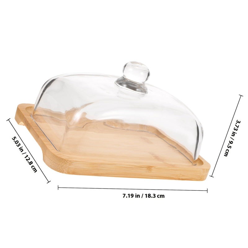 Natural Wood Butter Dish with Glass Dome Cover for Kitchen Dining Dessert - Image 3