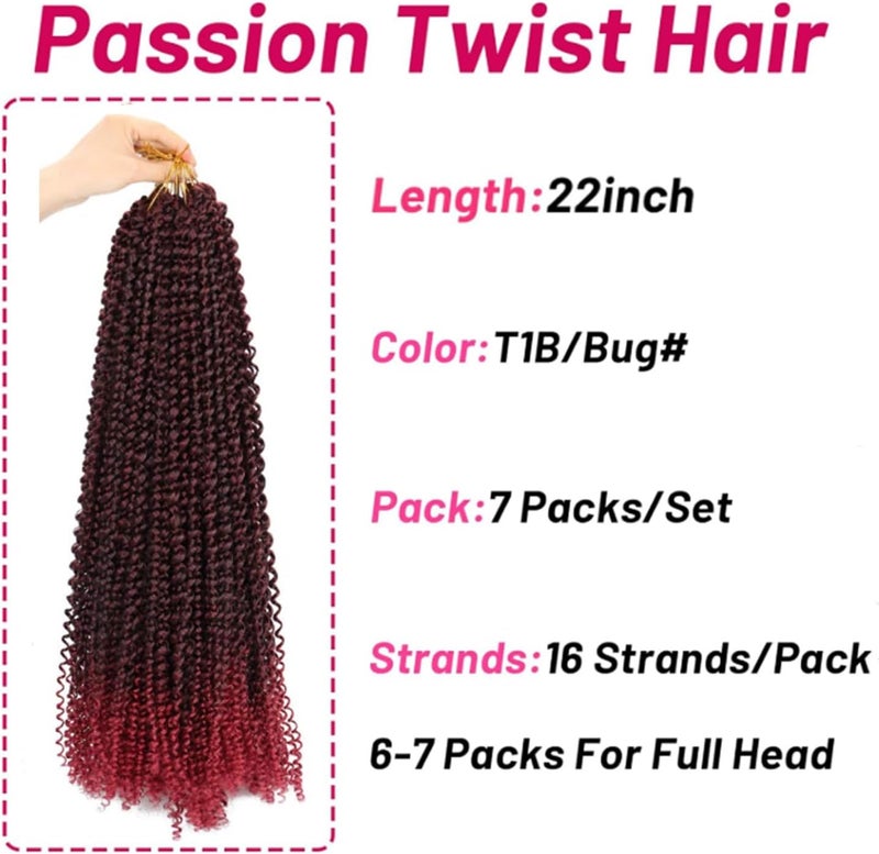 Dorsanee 7 Packs Passion Twist Hair 22 Inch Water Wave Synthetic Braids for Passion Twist Crochet Braiding Hair Goddess Locs Long Bohemian Curl Hair Extensions (22Strands/Pack, Tbug#) - Image 2
