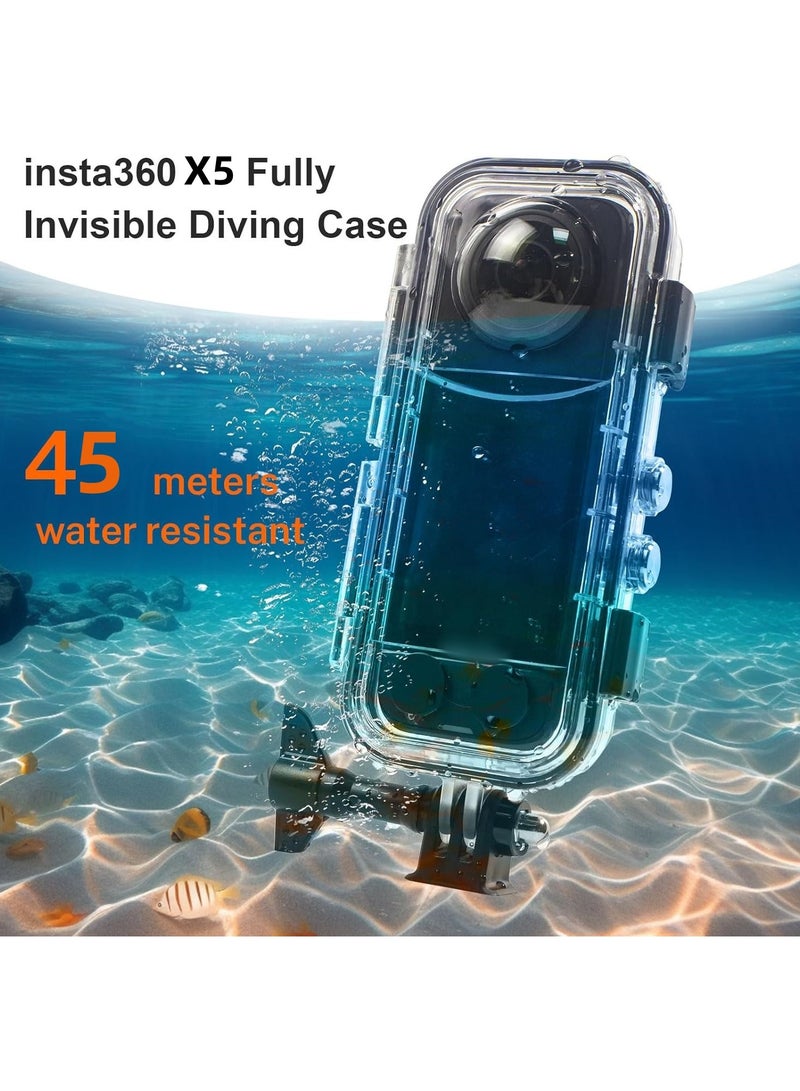 اكسيسن حقيبة واقية مقاومة للماء لكاميرا Insta 360 X5، غلاف غوص غير مرئي حتى عمق 45 مترًا، ملحقات كاميرا للغوص والسباحة لكاميرا Insta 360 X5 كاميرا الحركة - Image 2