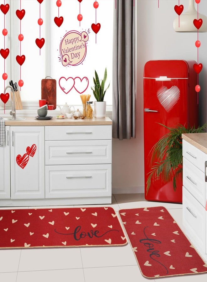 Jectivs Valentine's Day Kitchen Decorations Mats Set of 2,Red Love Heart Kitchen Rugs for Floor Non-Slip Rubber Rugs for Seasonal Valentines Anniversary Indoor Outdoor Home Kitchen Decor 17x29 and 17x47 Inch - Image 4