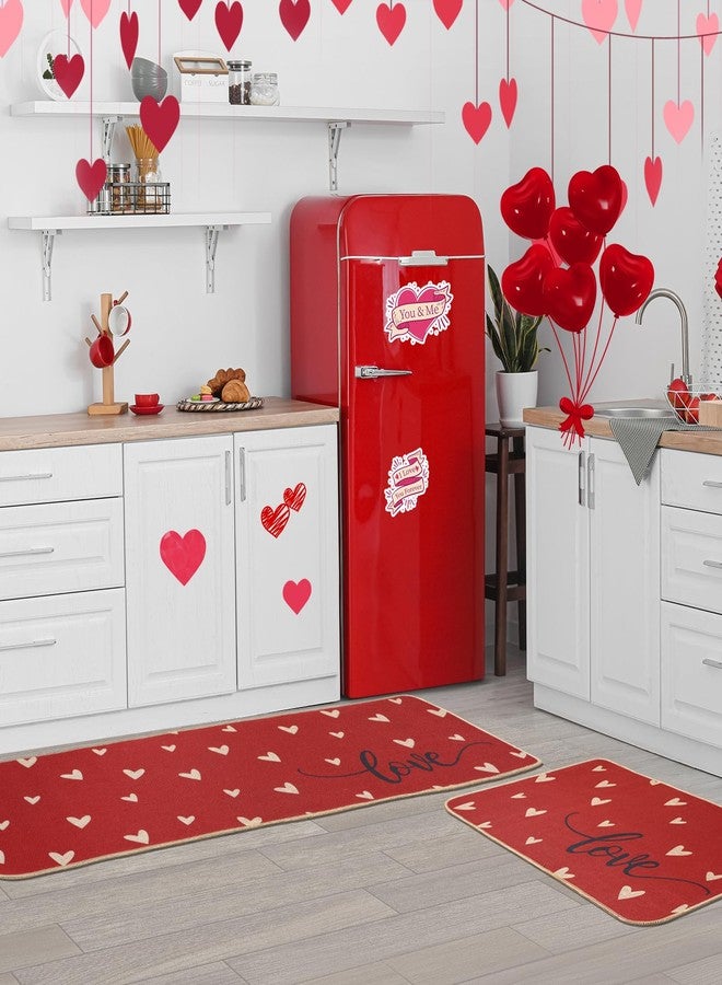 Jectivs Valentine's Day Kitchen Decorations Mats Set of 2,Red Love Heart Kitchen Rugs for Floor Non-Slip Rubber Rugs for Seasonal Valentines Anniversary Indoor Outdoor Home Kitchen Decor 17x29 and 17x47 Inch - Image 5